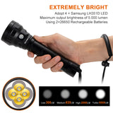 Wurkkos DL40 Diving Flashlight Bright 5000lm Dive light with 4*LH351D 90CRI 26650 IPX-8 Waterproof Underwater Torch Light 5000K