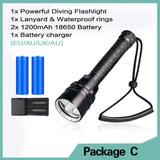 Professional Super Powerful 8000LM led Scuba Diving IPX8 Waterproof Flashlight Diver Light LED Underwater Torch Lamp Lanterna