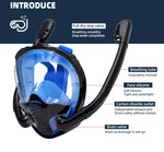 Full Face Snorkel Mask 180°Panoramic View Silicone Dry Top Snorkeling Diving Swimming Goggles With 2 Snorkels Anti-Fog Anti-Leak