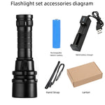 Scuba Diving Flashlight 2000 Lumens IPX8 Waterproof Underwater Aluminium Alloy Dive Torch With Charger Battery Mini Diving Light