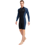 1.5mm Neoprene Shorty Mens Wetsuit UV-proof Front Zip Lycra Long Sleeves Diving Suit for Underwater Snorkeling Swimming Surfing