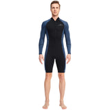 1.5mm Neoprene Shorty Mens Wetsuit UV-proof Front Zip Lycra Long Sleeves Diving Suit for Underwater Snorkeling Swimming Surfing