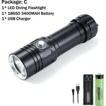 Ekaiou Diving Light 2000 Lumens Super Bright Scuba Dive Flashlight IP68 Waterproof For 100m Underwater Diving Catching Fish Lamp