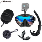 Wet Gopro Mount Low Volume Diving Mask Tempered Glass Freedive Mask J-type Diving Mask Snorkel Set with Camera Mount Black