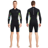 1.5mm Neoprene Shorty Mens Wetsuit UV-proof Front Zip Lycra Long Sleeves Diving Suit for Underwater Snorkeling Swimming Surfing