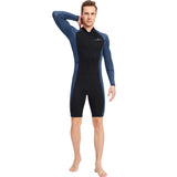 1.5mm Neoprene Shorty Mens Wetsuit UV-proof Front Zip Lycra Long Sleeves Diving Suit for Underwater Snorkeling Swimming Surfing