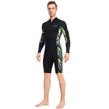 1.5mm Neoprene Shorty Mens Wetsuit UV-proof Front Zip Lycra Long Sleeves Diving Suit for Underwater Snorkeling Swimming Surfing