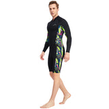 1.5mm Neoprene Shorty Mens Wetsuit UV-proof Front Zip Lycra Long Sleeves Diving Suit for Underwater Snorkeling Swimming Surfing