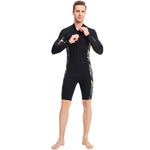 1.5mm Neoprene Shorty Mens Wetsuit UV-proof Front Zip Lycra Long Sleeves Diving Suit for Underwater Snorkeling Swimming Surfing