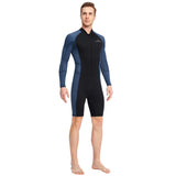 1.5mm Neoprene Shorty Mens Wetsuit UV-proof Front Zip Lycra Long Sleeves Diving Suit for Underwater Snorkeling Swimming Surfing