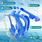 Full Face Snorkel Mask Snorkeling with Camera Mount 180 Degree Panoramic View Anti-Fog Anti-Leak Snorkeling Set for Adult Kids