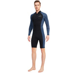 1.5mm Neoprene Shorty Mens Wetsuit UV-proof Front Zip Lycra Long Sleeves Diving Suit for Underwater Snorkeling Swimming Surfing