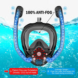 Snorkeling Mask 180°Panoramic View Silicone Dry Top Snorkeling Diving Swimming Goggles with 2 Snorkels Anti-Fog Anti-Leak