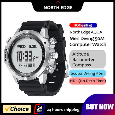 NORTH EDGE Mens Smart Watch Professional Dive Computer Watch Scuba Diving NDL (No Deco Time) 50M Altimeter Barometer Compass New