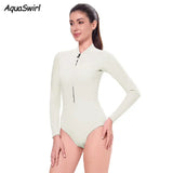 2mm Women's Surfing Diving Swimwear Neoprene Keep Warm Split Wetsuit Long Sleeve Snorkeling Scuba Dive Suit Pink White Swimsuit