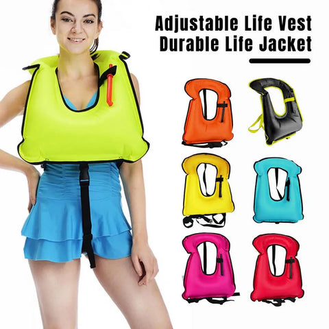 61*45cm Adults Swim Vest Inflatable Life Jacket Snorkel Kayaking Boating Drifting Buoyancy Safety Vest Swimming Aid Equipment