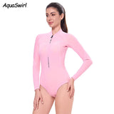 2mm Women's Surfing Diving Swimwear Neoprene Keep Warm Split Wetsuit Long Sleeve Snorkeling Scuba Dive Suit Pink White Swimsuit